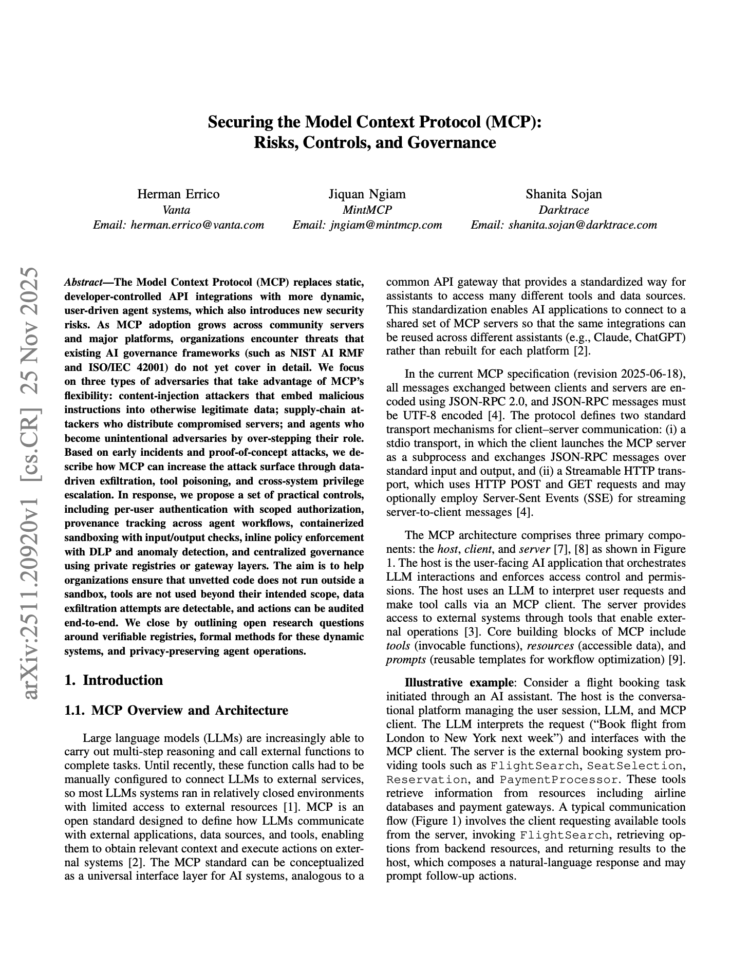 Securing the Model Context Protocol: Risks, Controls, and Governance