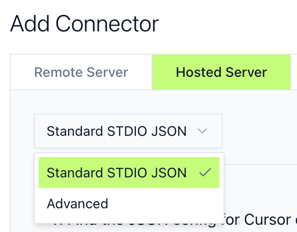 Hosted Server Advanced option