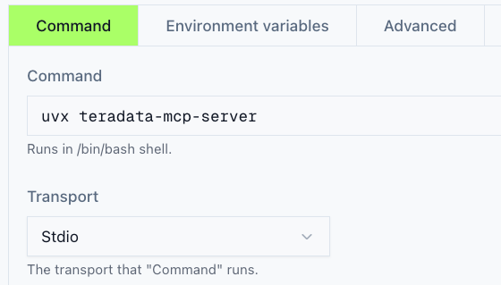 Update command tab for hosting Teradata MCP server